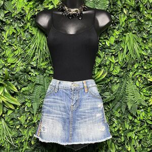 LUCKY BRAND LEGEND Skirt Women 4/27 Blue Embroidered Denim‎ Chain Stitch 2521